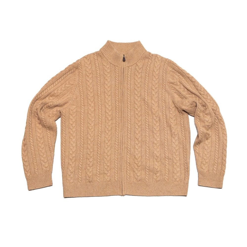 Brooks Brothers Men's XL Italian Cashmere Full Zip Sweater -‎ Camel Cable Knit